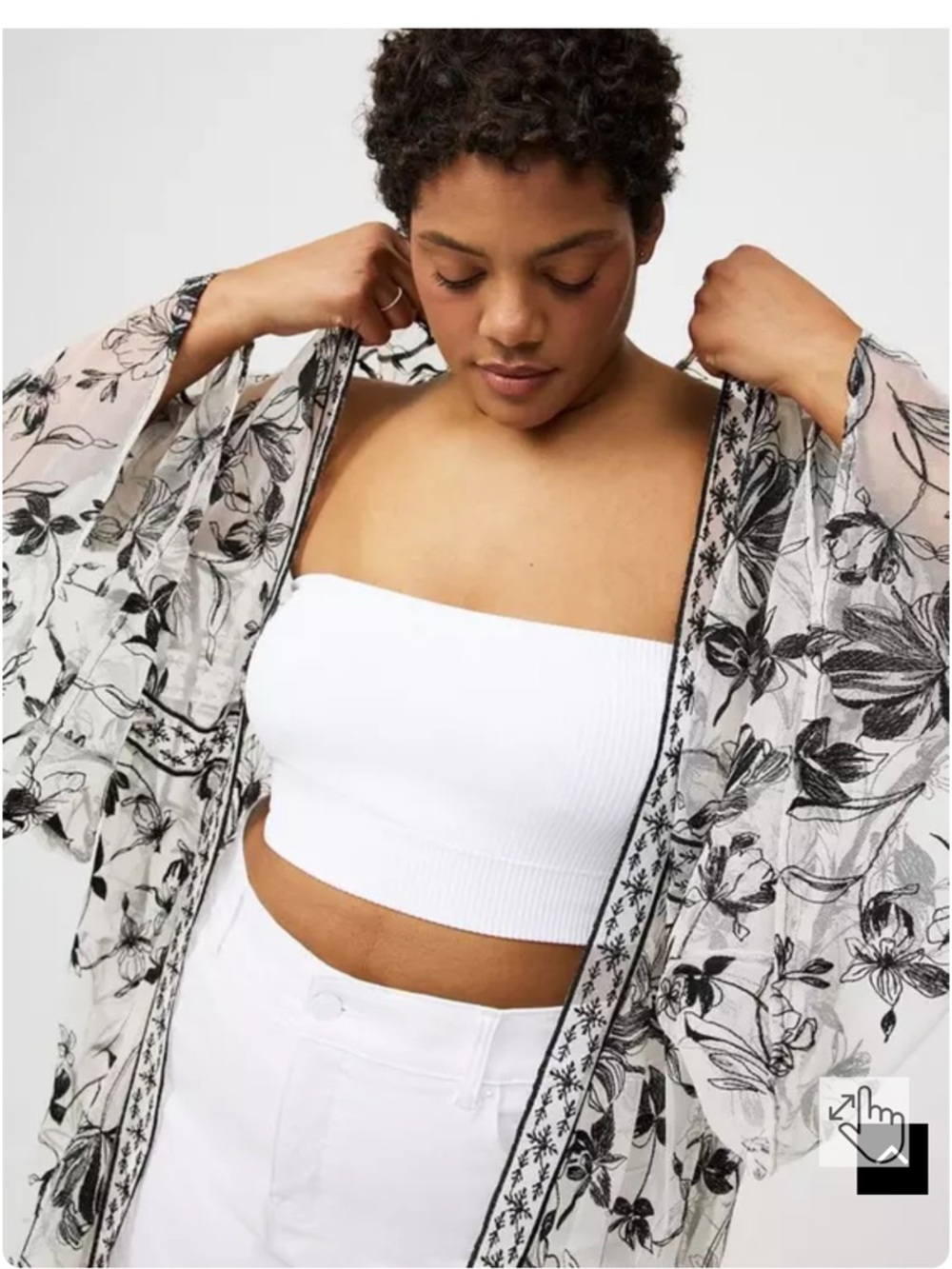 Torrid Embroidered Lace Mesh Kimono White & Black Sasha Floral Lingerie - Picture 7 of 16